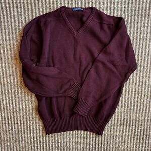 Vintage Pendleton 100% Cotton Burgundy V Neck Sweater Size M
